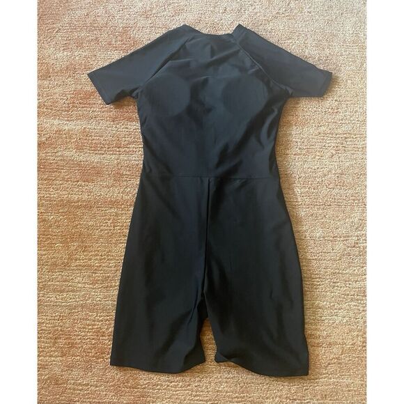 Black Blue Zip Front Short Sleeve Swimsuit Romper One Piece Size S - Picture 5 of 5